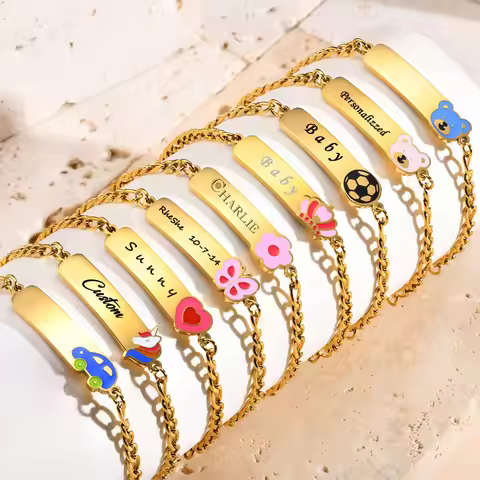 Baby Name Bar ID Bracelet Personalized, Free Engraving Name Customized New Born to Children Birthday
