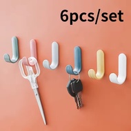 1/6pcs/set J-shaped Self Adhesive Hooks Plastic Door Wall Hangers Candy Color Strong Hook for Kitche