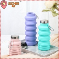 SUCHENMY Collapsible Water Bottle, 17oz Leakproof Foldable Water Bottle, Portable With Carabiner Lig