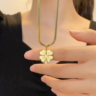 Clovera Women's Necklace with 4 Leaf Clover Pendant, 18K Titanium Material, Gold Color, Korean Style