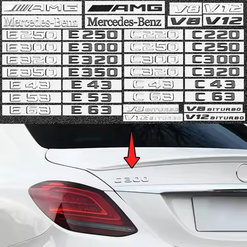 Car 3D ABS Trunk Letters Logo Badge Emblem Decals Sticker For Mercedes Benz AMG C Class C43 E63 4Mat