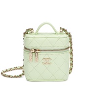 Chanel Light Green Quilted Caviar Top Handle Vanity Case Pale Gold Hardware, 2021