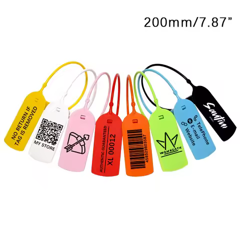 100Pcs Custom Logo Disposable Anti-tamper Plastic Security Seals Hang Tags for Clothing Shoes 200mm 