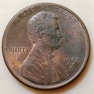 Koleksi Koin Kuno Asing Jadul 1C Tahun 1990 dengan Gambar Abraham Lincoln dan Tulisan "In God We Tru