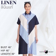 SLOTH SELECT…เดรสลินินแท้ 100% ทรงเอใส่สบาย ต่อผ้าสามสีเข้าด้วยกันได้อย่างลงตัว ผ้าเนื้อดี ใส่สบายผิ