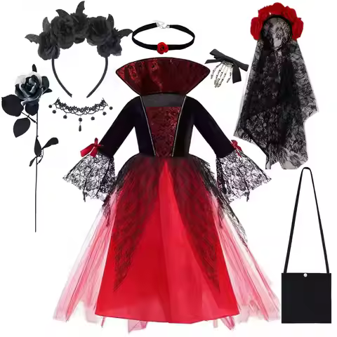 2026 Halloween Birthday Carnival Party Outfits Girl Cosplay Vampire Dress For Kids Ghost Bride Vampi
