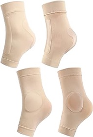 2 Pairs Padded Skate Socks Ankle Protector Ice Skating Boots Socks Skate Ankle Guards Ankle Sleeve Pad for Boots, Skates, Splints, Braces Beige