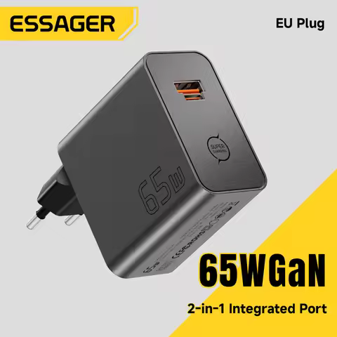 ESSAGER 65W GaN Charger PD3.0 PPS QC4.0 Fully Compatible for iPhone 17 16 Samsung S26 MacBook Air Hu