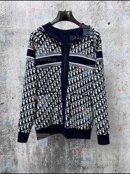 DIor 迪奧】提花連帽雙面穿拉鏈開衫連帽羊絨開衫雙40外套 羽絨 襯衫 毛衣 冷衫