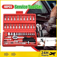 46PCS Tool Set | Ratchet Spanner & Screwdriver Bits | Car/Bicycle Repair Kit | Portable Toolbox