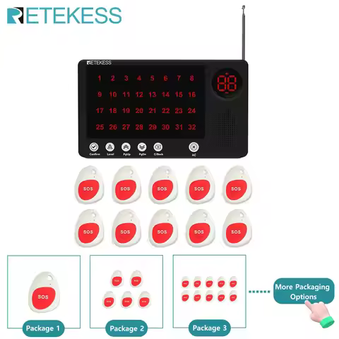 RETEKESS Caregiver Pager Emergency SOS Medical Alert System TH108 Screen Receiver SOS Call Buttons F