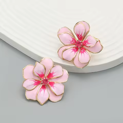Metal Flower Enamel Post Earrings For Women Multi Color Two Layer Petal Fashion Jewelry Classic Eleg