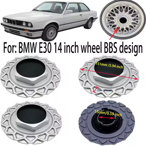 4PCS 151mm (5.94") Wheel Center Caps for BMW E30 14 inch BBS Design Rims, Hubcaps for 3 Series 318i 