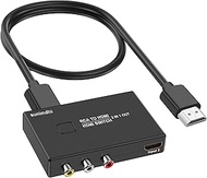 RCA to Hdmi Converter, HDMI Switch 4K@60Hz, 2 in 1 Out Video Converter, Support 16:9/4:3 720P/1080P Compatible with Xbox PS5/4/3 Blue-Ray DVD Player Fire Stick Roku VCR VHS