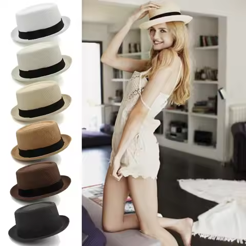 Men Women Classical Straw Pork Pie Hats Fedora Sunhats Trilby Caps Summer Boater Beach Outdoor Trave