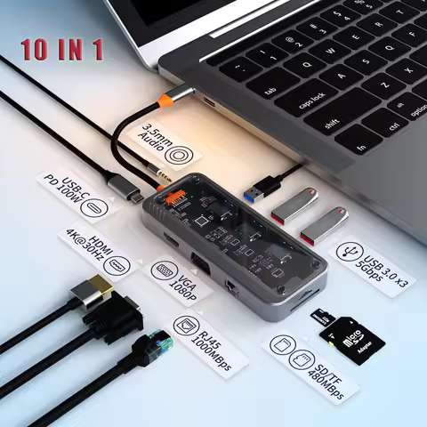 Basix USB C HUB 4K 30Hz Type C to HD-MI DP VGA Gigabit Ethernet USB 3.0 PD 100W Adapter For Macbook 