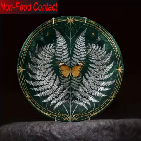 1pc Elegant Fiddle Leaf Fig Tree & Ceramic Decorative Plate - Non-Food Contact Safe, Golden Leaf & D