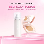 Sea Makeup Bundle 2 In 1 Cushion + Lock It Matte Setting Spray Makeup Long-Lasting Set