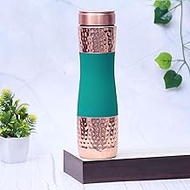 Pure Copper Water Bottle Silk Green Half Hammered Capacity 1000ML Green Copper 2.83x10.6 Inch