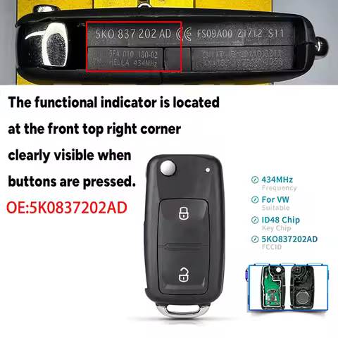 2/3 Buttons Remote Key For VW For Volkswagen GOLF PASSAT Tiguan Polo Jetta Beetle 5K0 837 202AD 5K08