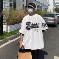 MNO.9 Shirt B106 เสื้อเชิ้ตชาย คอจีน แขนสั้น มีกระเป๋า สกรีนลายอักษร ทรงหลวม Oversize ผู้ชาย Man Clo