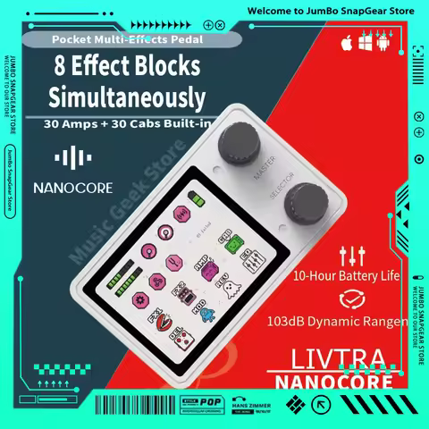 LIVTRA NANOCORE Multi-Function Guitar Pedal – 126g, 10H Playtime, 2.4" Display, NAM/IR Ready, AI Dru
