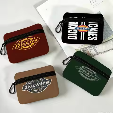 D-Dickies Tough-Workwear Portable Mini Oxford Cloth Coin Purse With Carabiner Hook Zipper Key Card E