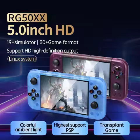 RG50XX Handheld Retro Game Console 5Inch Display 128G 20000+Video Games LINUX 3D Joystick For GBC GB