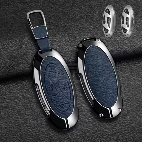 Car Zinc Alloy Leather Key Case Cover Holder Ring For Hyundai Ionic 6 Grandeur GN7 Kona Ev New Grand