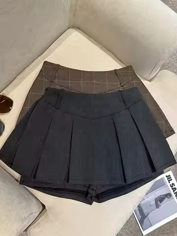 High Waist Plaid Skirt Women's Anti-Light A-Line Skirt College Style Retro Checkered Pleated Short S