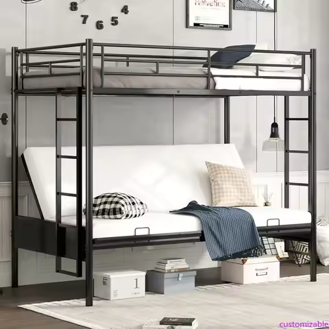 Twin Over Futon Bunk Bed, Loft Bed with Futon, No Box Spring Needed, Black