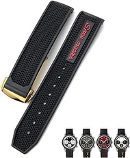 GANYUU 19mm 20mm 21mm 22mm Rubber Soft Watch Bands For Omega Speedmaster AT150 Seamaster 300 Seamaster 007 James Bond Bracelet Strap (Color : Black red gold, Size : 22mm)