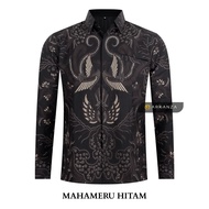 KEMEJA HITAM Original Batik Shirt With MAHAMERU Motif Black Men's Batik Shirt For Men, Slimfit, Full Layer, Long Sleeve