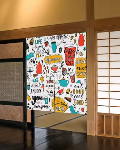 Coffee Cafe Door Curtain Doodle Teapot Cup Food Japanese Noren Curtains Bedroom Partition Kitchen En