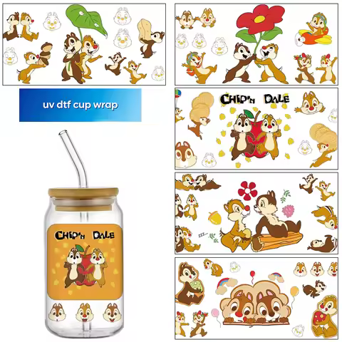 popular Squirrel Brothers design transfer Stickers Waterproof UV DTF Wraps Sticker DIY 3D cup Wrap F