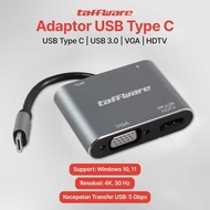 Taffware Video Adapter 4 in 1 USB Type C to HDTV VGA PD Charging 4K - D87 Converter Type C to VGA HD