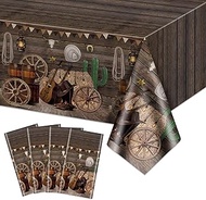 4 Pack Western Tablecloths - Western Birthday Table Cover Wild West Theme Saloon Yeehaw Scene Setter