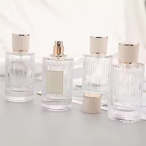 30ml/50ml Refillable Clear Glass Perfume Bottle Striped Spray Makeup Dispenser Bottle