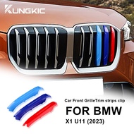 3 Color Car Front Grille Cover Bumper Stripe Stickers For BMW X1 U11 2023 2024 2025 Car Styling Acce