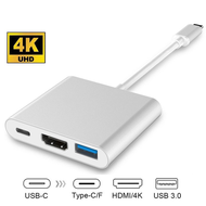 3 In 1 USB-C ถึงอะแดปเตอร์แปลง HDMI Type C ถึง HD/USB 3.0/Type-C อะลูมิเนียม4K สำหรับ Macbook Pro Samsung S9 S10