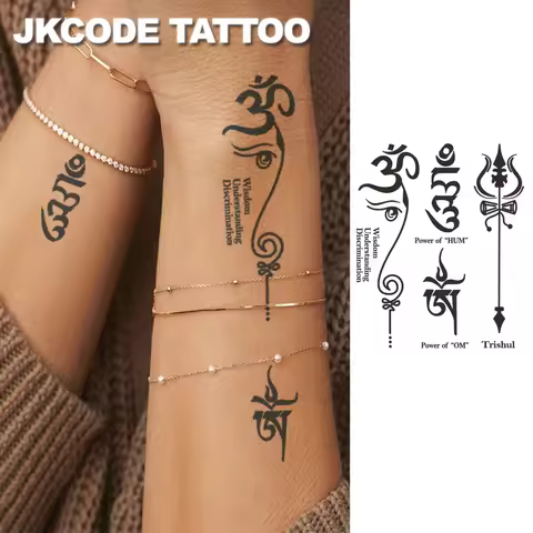 Sanskrit Power Symbol Tattoo - Herbal Temporary Tattoo with Sanskrit Mystical Totem - Protection and
