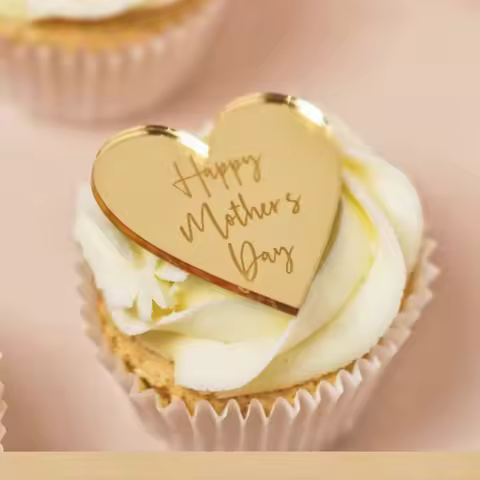 10pcs RoseGold Happy Mother's Day Heart Cupcake Topper Acrylic Cake Decorating Baking Tools Party Su