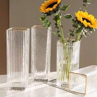 Gold-Painted Light Luxury Straight Glass Vase Japanese Hammer Tone Simple Floral Living Room Water-Raising Vase Decorati