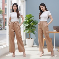Cargo Pants High-WaistedWanita Premium Cargo Pants Streetwear Pants/ Wanita