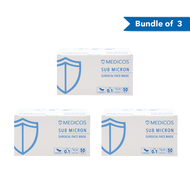 Medicos Ultra Soft 4ply Sub Micron Surgical Face Mask (Snow White) - Bundle of 3 boxes