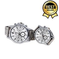 Casio Edifice 3 Chrono All Silver Stainless Steel Watch Couple