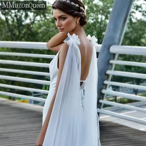 TOPQUEEN MG11 Sparkling Edges Bridal Wraps Train Shawls Elegant Capes With Flowers Shoulder Cathedra