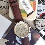 Fossil FS4865 Townsman Chronograph Watch with White Dial and Silver Stainless Steel Case in Brown Le