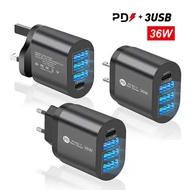 New Style PD36W Fast Charge Mobile Phone Charger 5V4A British Standard PD+3USB Multi-Port Adapter Ch