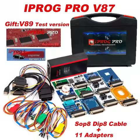 IPROG V87 Ecu Tool Key Programmer for Airbag Reset IMMO K-+M Car Radio MCU Dashboard Full Adapters a